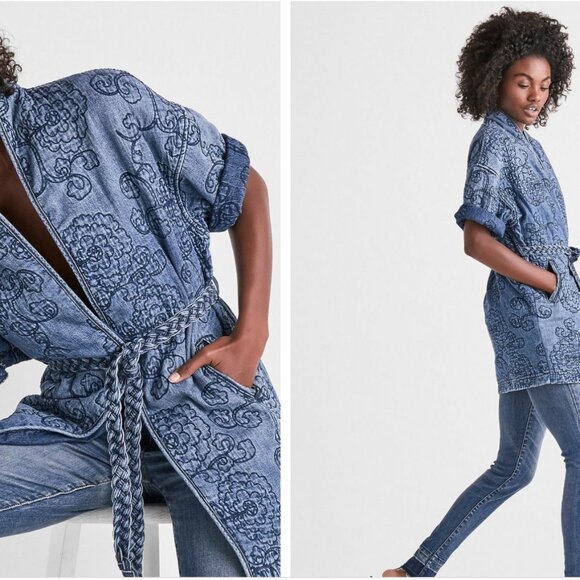 Denim Floral Quilted Kimono - Picture 1 of 4